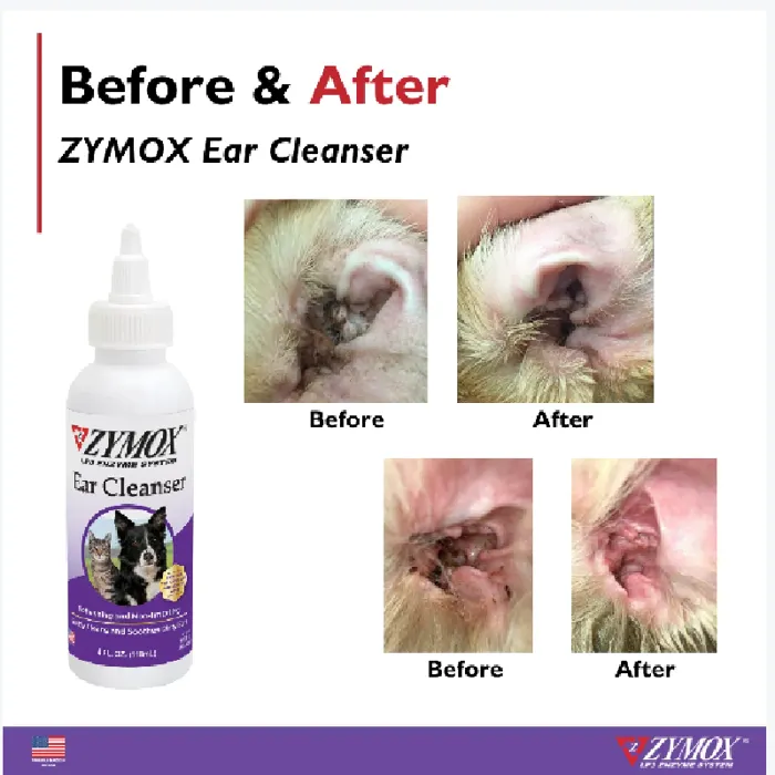 Zymox Ear Cleanser before and after ear care graphic