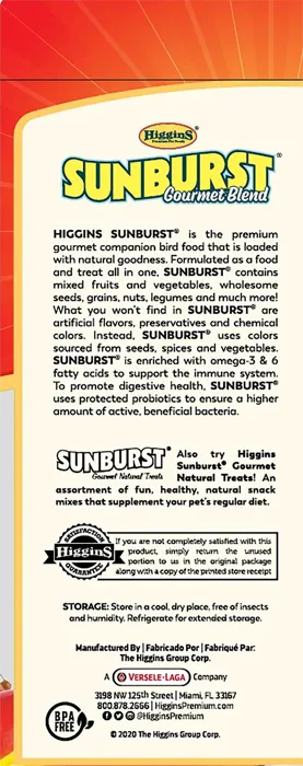 Higgins Sunburst Gourmet Blend Parrot 3lb guaranteed analysis
