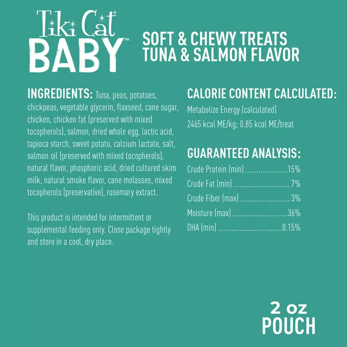 Tiki Cat Baby Tuna Salmon treats nutrition label