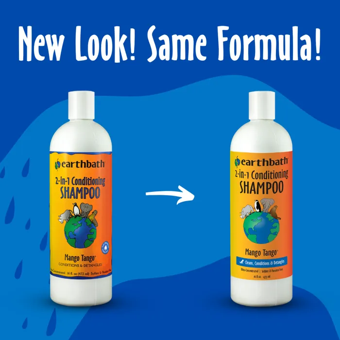 Earthbath Mango Tango 2-in-1 Shampoo packaging comparison