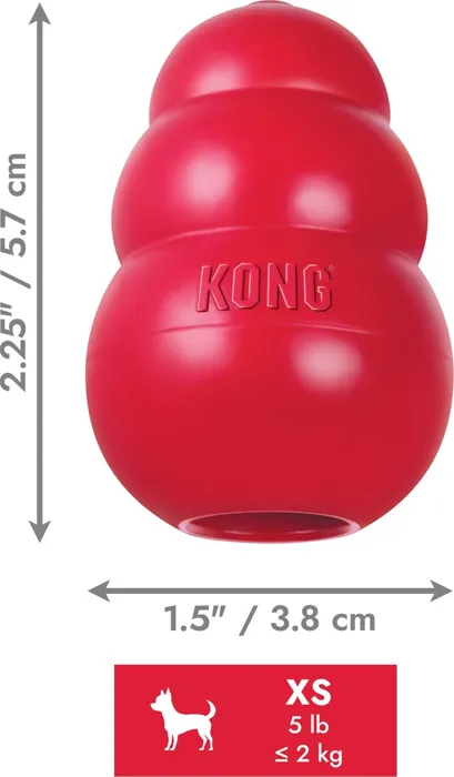 KONG Classic Red X-Small size dimensions graphic