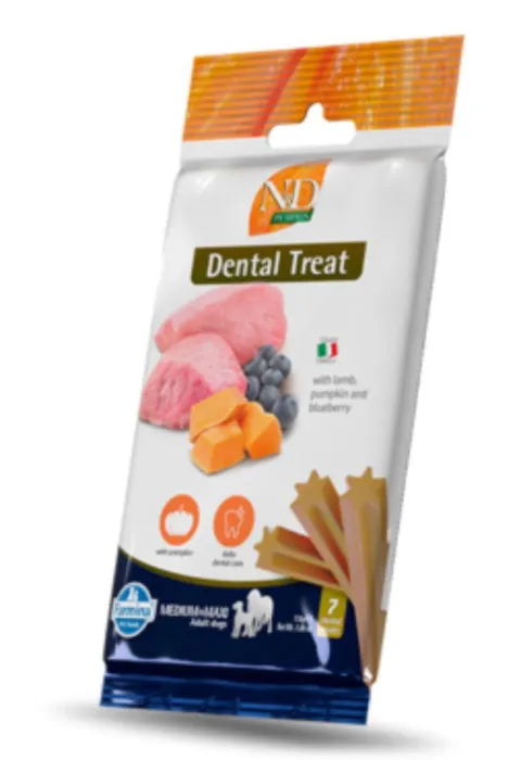 Farmina N&D Pumpkin Dental Treat Lamb Blueberry Medium Maxi 100g front