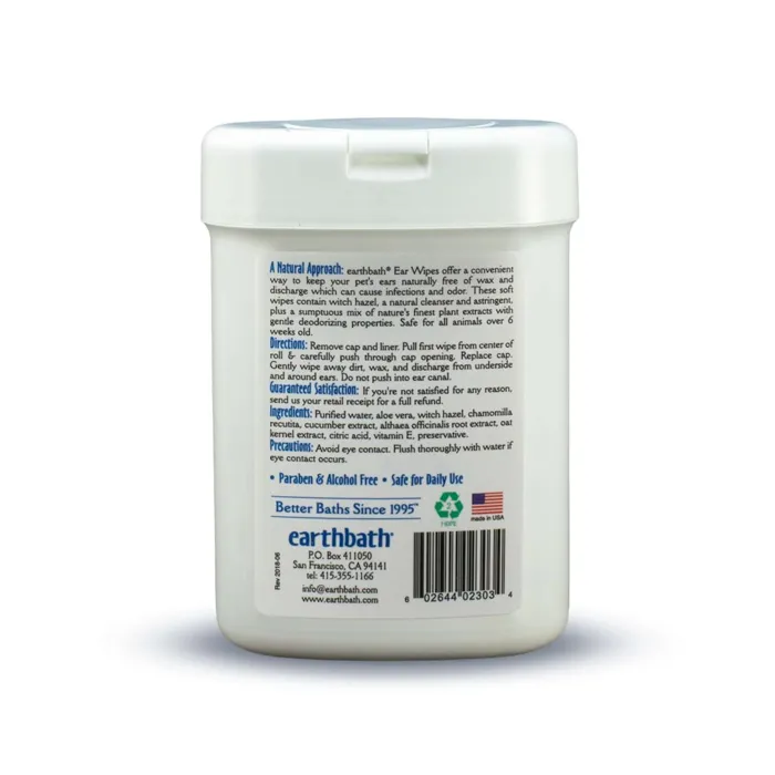 Earthbath Ear Wipes Witch Hazel & Chamomile 30-ct