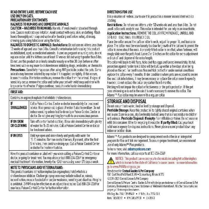 Adams Plus Flea & Tick Collar For Cats 13"