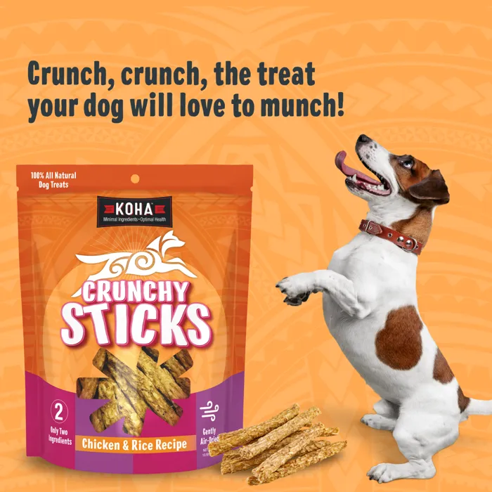 KOHA Crunchy Sticks Chicken and Rice dog treats with dog
