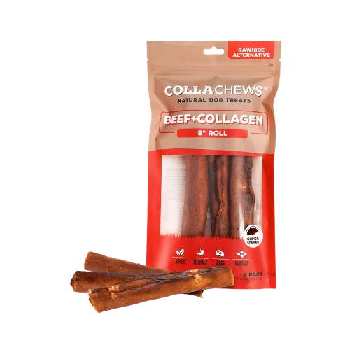 CollaChews 9-inch Beef Collagen Roll 3-pack front