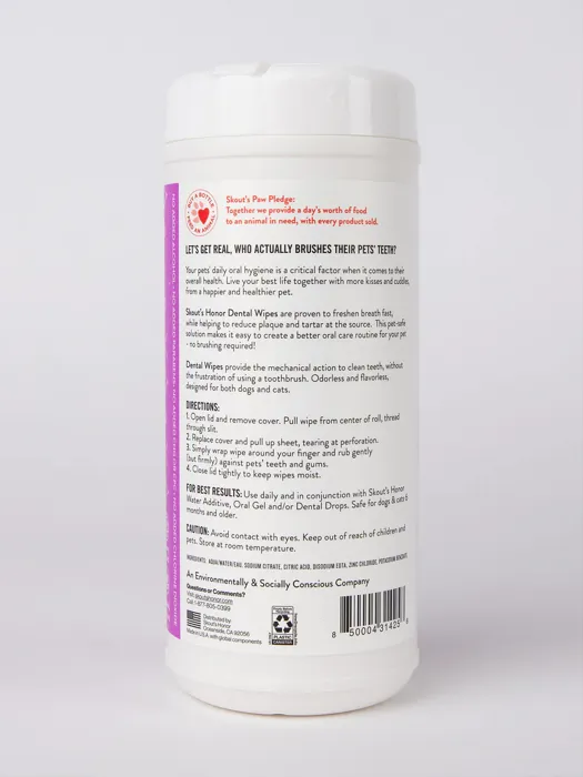 Skout's Honor Dental Wipes Oral Care For Pets, 50-count