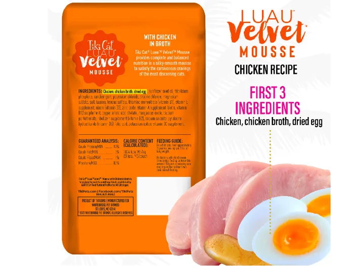Tiki Cat Luau Velvet Mousse Chicken pouch back label