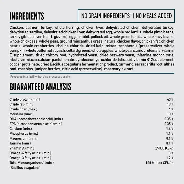 ORIJEN Guardian 8 cat food ingredients and guaranteed analysis