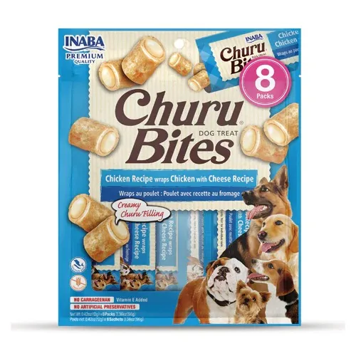 Inaba Dog Churu Bites Ckn Wraps Ckn W/ Cheese Grain-free Dog Treats, 8-pk