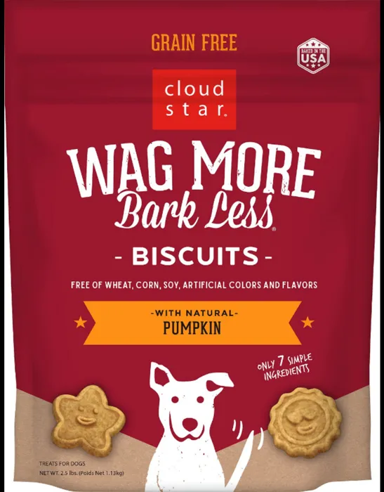 Cloud Star Wag More Bark Less Grain-free Oven-baked Pumpkin Dog Biscuits 2.5-lb