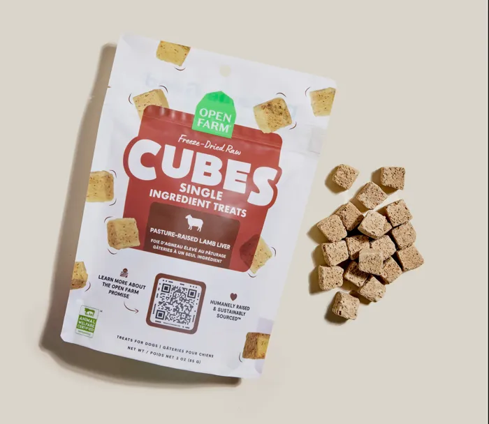 Open Farm Lamb Liver Cubes 3 oz angled front
