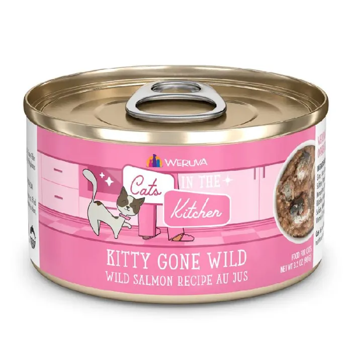 Weruva Cats In the Kitchen Kitty Gone Wild Slmn Recipe Au Jus Wet Cat Food Can, 3.2-oz