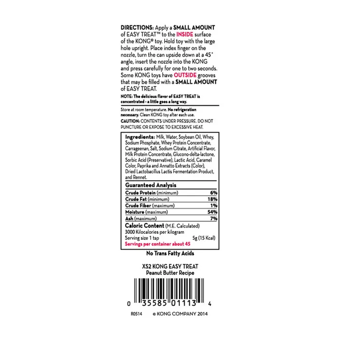 KONG Easy Treat Peanut Butter 8 oz back label