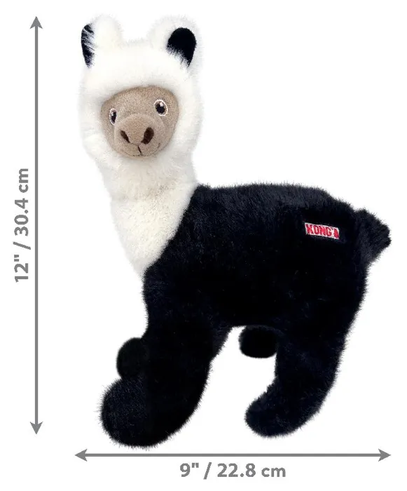 KONG Toughz Llama dog toy, black and white, medium size guide