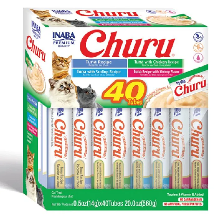 Inaba Ciao Cat Churu Purees Tuna Seafood Variety 40 Tube Box