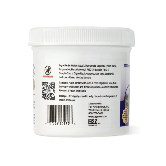 Zymox Advanced Enzymatic Ear Wipes 100 count ingredients label