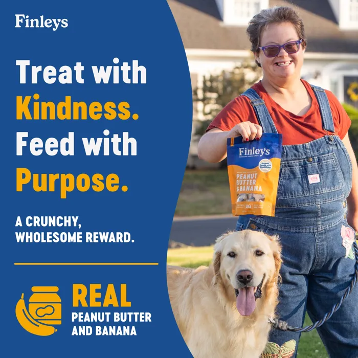 Finley's Peanut Butter & Banana biscuits 12 oz with dog