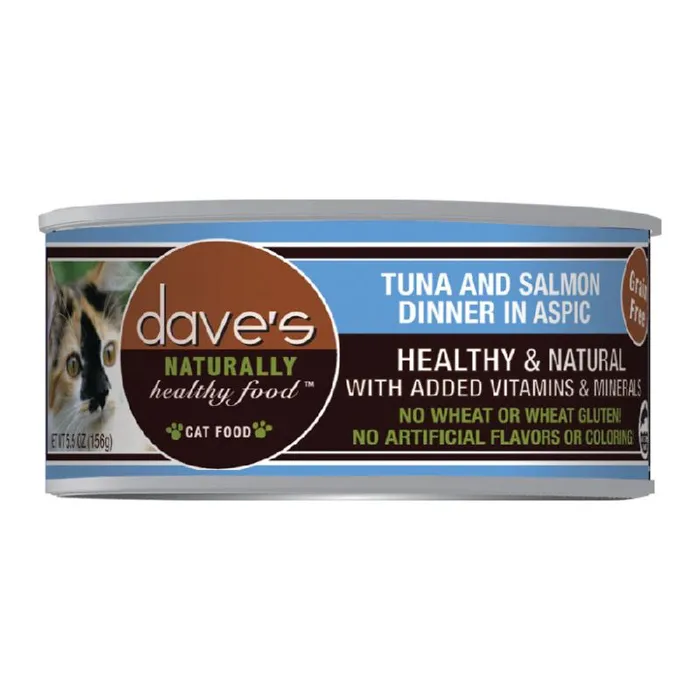Dave's Naturally Healthy Grain Free Tuna & Salmon Dinner In Aspic Canned Cat Food 5.5-oz