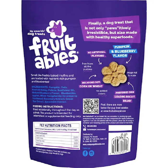 Fruitables Pumpkin & Blueberry Flavor Crunchy Dog Treats 7-oz