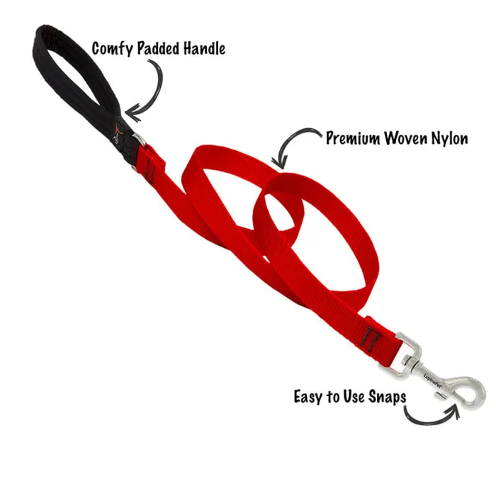 Lupine Basic Solids red leash with padded handle details
