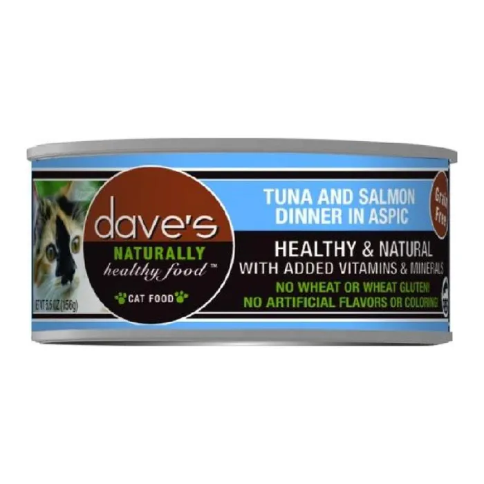 Dave's Naturally Healthy Grain Free Tuna & Salmon Dinner In Aspic Canned Cat Food 5.5-oz