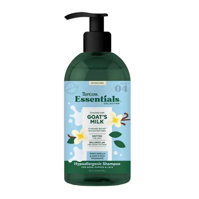 Tropiclean Essentials Goat's Milk Hypoallergenic Shampoo For Dogs, Puppies & Cats, 16-oz