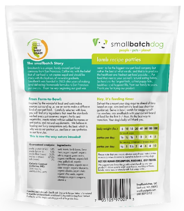 Smallbatch Lamb Recipe Patties 6 lb back package