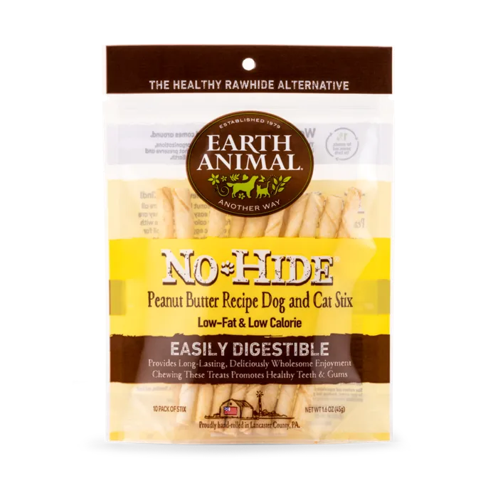 Earth Animal No Hide Peanut Butter Chew Stix 10-pk
