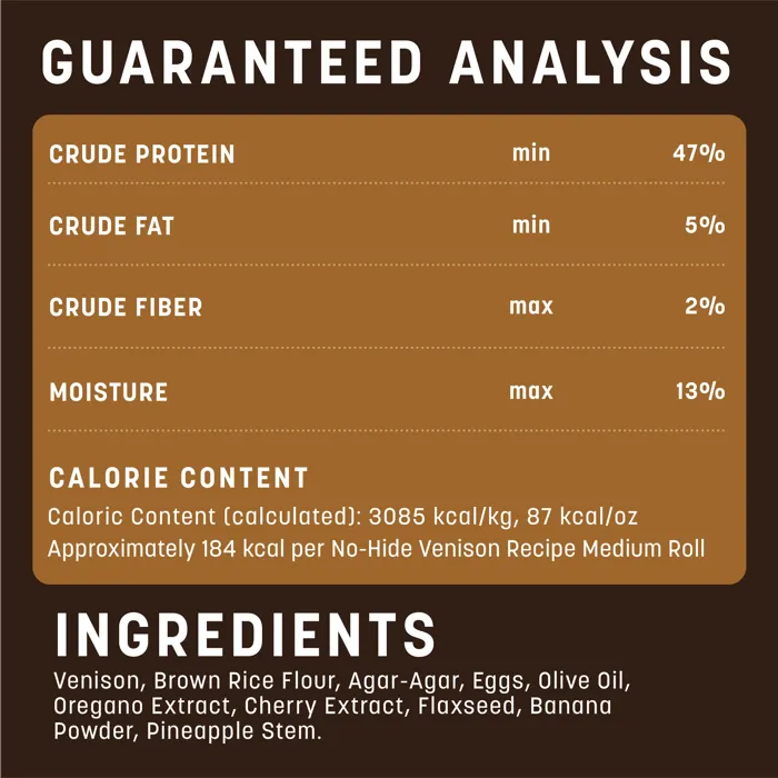 Earth Animal No-Hide Venison medium roll ingredients label
