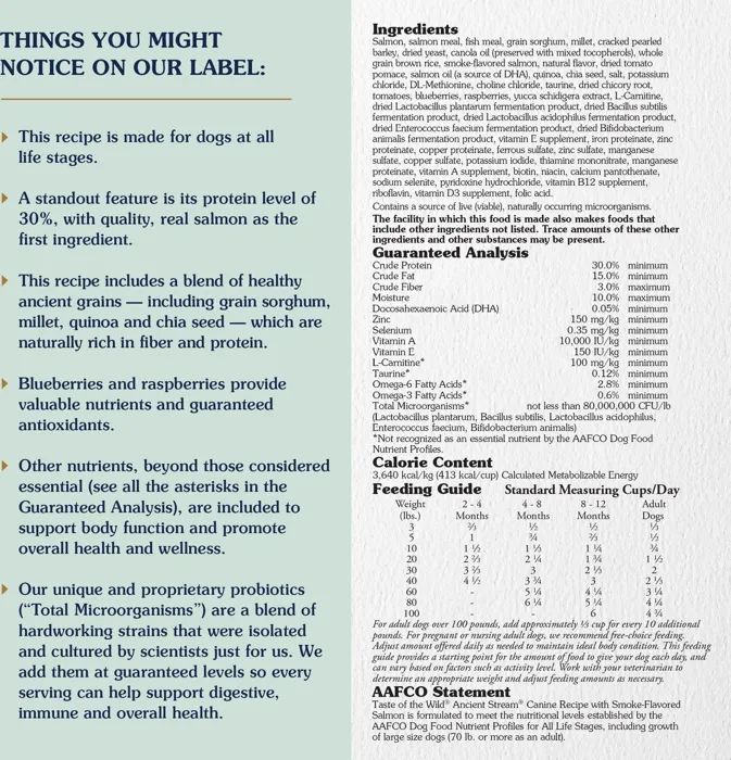 Taste of the Wild Ancient Stream nutrition label