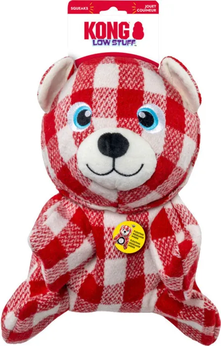 KONG Low Stuff Flanimalz Bear red plaid front view