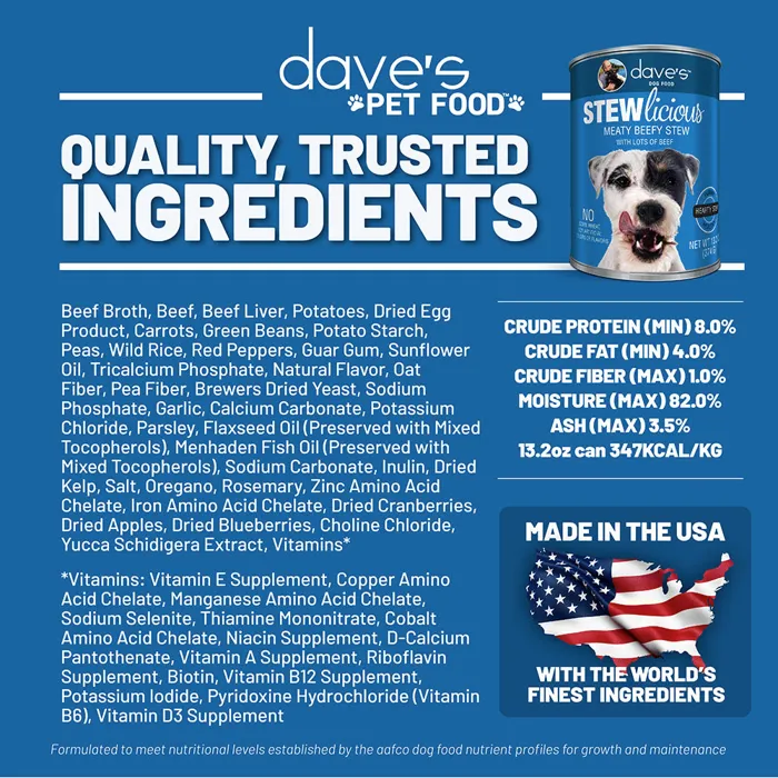 Dave's Stewlicious Meaty Beefy Stew nutrition and can