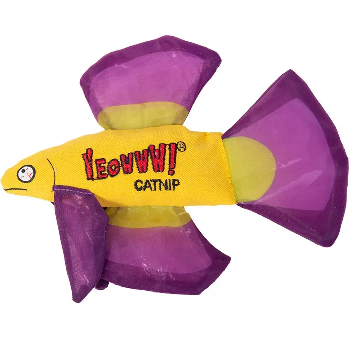 Yeowww! Mo Betta Fish Cat Toy With Organically Grown Catnip, Purple 6.5-in
