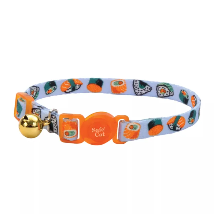 Adjustable Breakaway Collar - Sushi On Blue 3/8" X 8" 12"