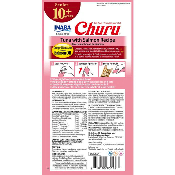 INABA Churu Senior 10+ Tuna with Salmon 2 oz back