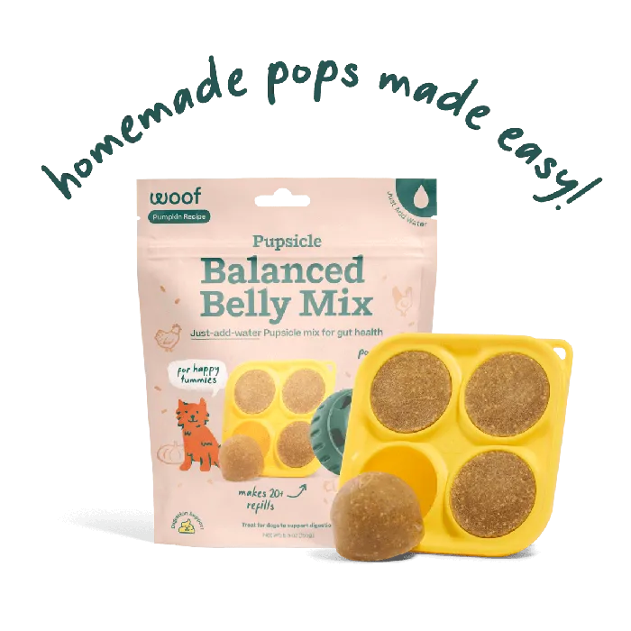 Woof Balanced Belly Pupsicle Mix, refill tray lifestyle graphic