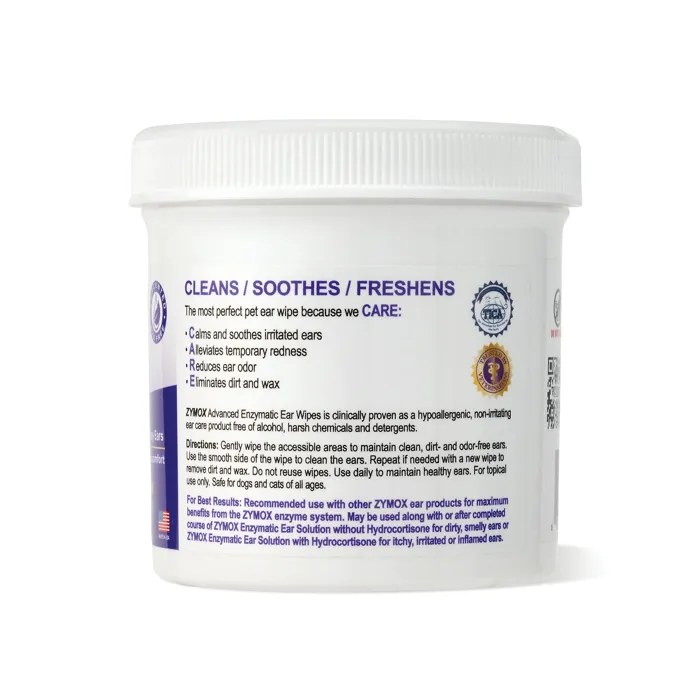 Zymox Advanced Enzymatic Ear Wipes 100 count jar back