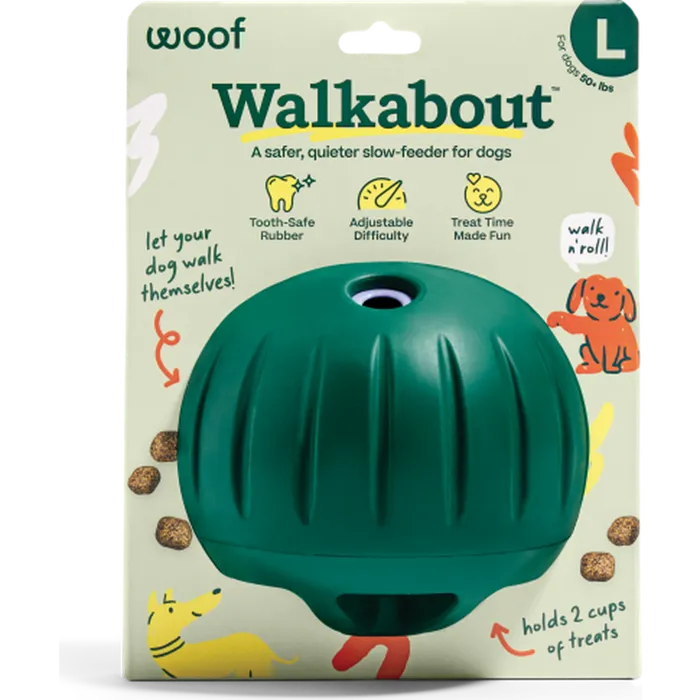 Woof Walkabout Large green dog toy package front