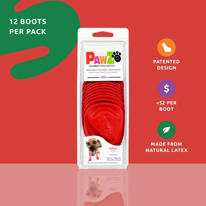 PawZ Waterproof Dog Boots Small Red 12 Count package