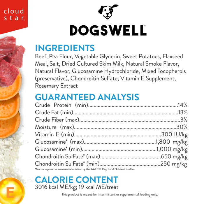 Dogswell Hip & Joint Meatballs Beef label close-up