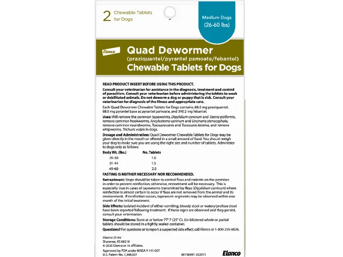 Quad De Wormer Md Dog 2ct 68mg