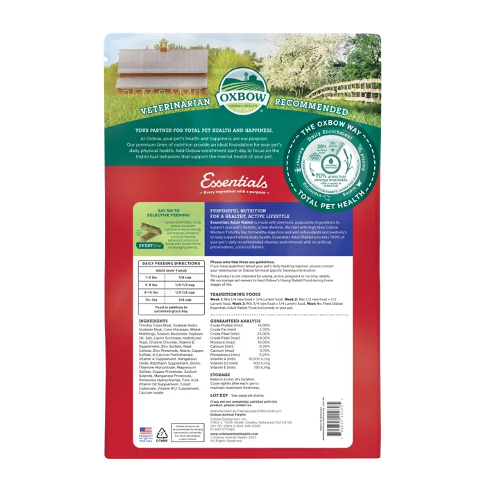 Oxbow Essentials Adult Rabbit Food 10-lb back view