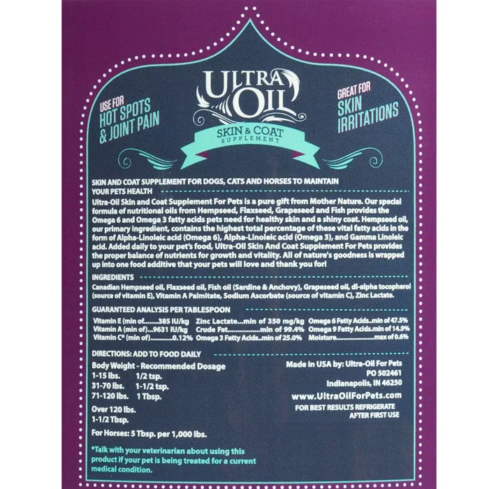 Ultra Oil Skin & Coat Supplement 16 oz back label