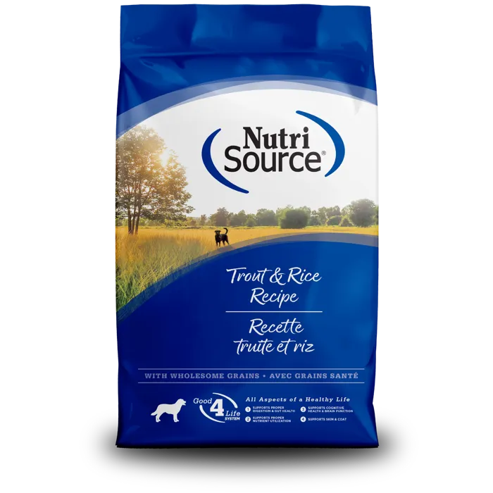 NutriSource Trout & Rice Recipe 26-lb front bag