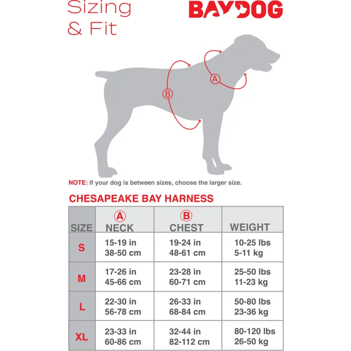 Bay Dog Chesapeake Harness sizing guide