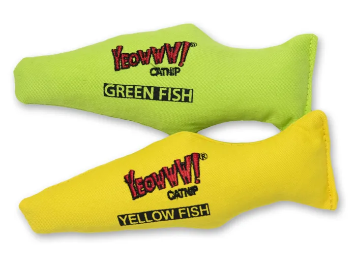 Yeowww! Yellow Fish catnip toy, 7-inch, paired product view