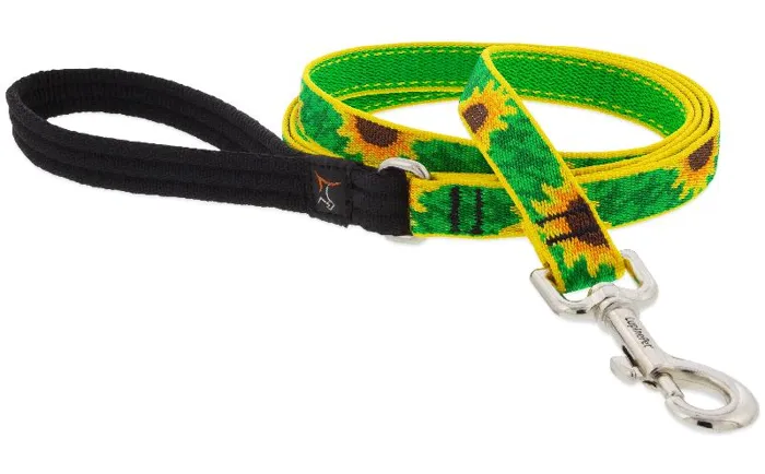 Lupine Original Designs Sunflowers Padded Handle Dog Leash 1"x6'
