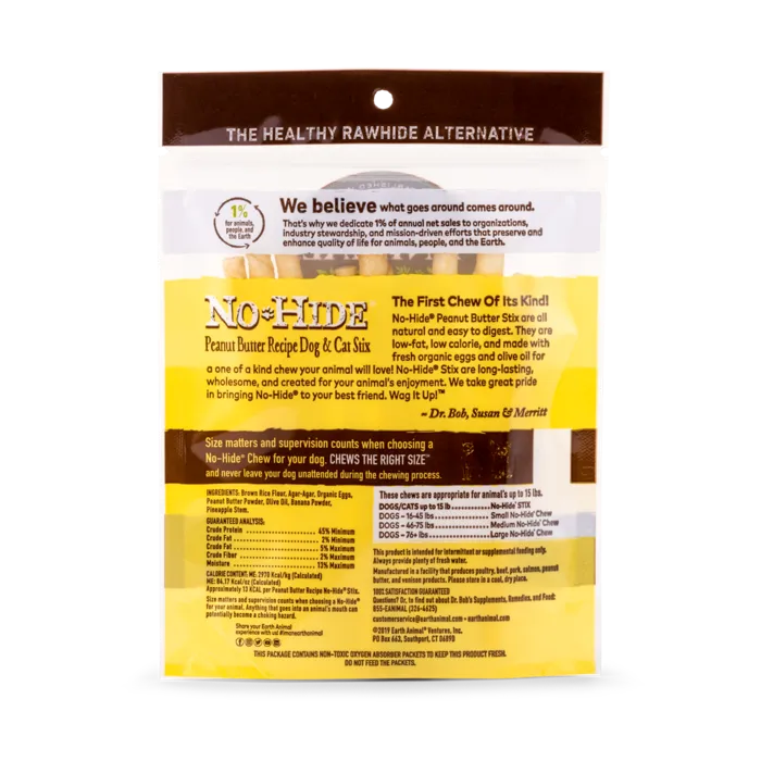 Earth Animal No Hide Peanut Butter Chew Stix 10-pk