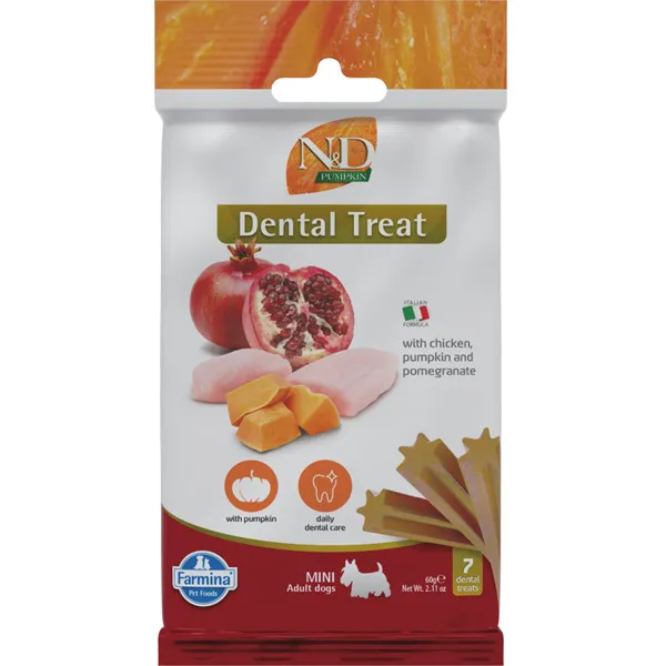 Farmina N&D Pumpkin Dental Treat Chicken Pomegranate Mini 2.1 oz front